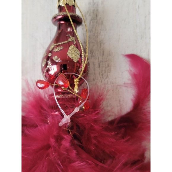 Glitter red swirl blown glass abstract feather ornament Xmas decor - Picture 3 of 7